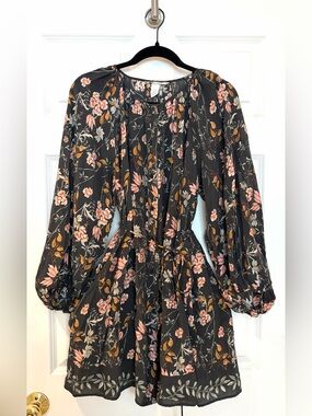 H&M Black Floral Dress with Pink and Mustard Accents